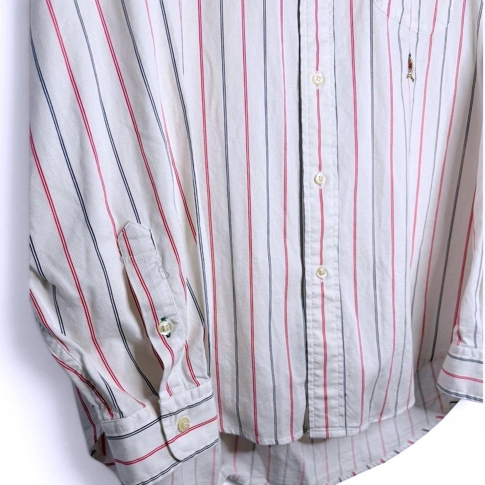 Tommy Hilfiger Button Down Long Sleeve Men XL White Striped Crest Vintage 90s - Picture 3 of 8